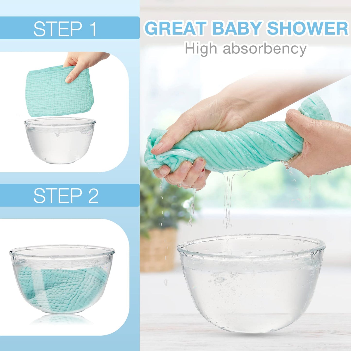 Tudomro 20 Pack Muslin Burp Cloths 20 X 10 Inch Absorbent Baby Burping Cloth 6 Layers Baby Rags Face Towels, 5 Colors