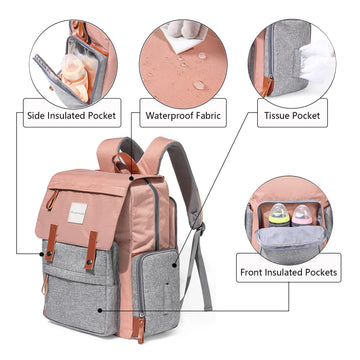 Frank Mully Diaper Bag Backpack Large Multifunction Travel Baby Bag For Mom Dad Pink1