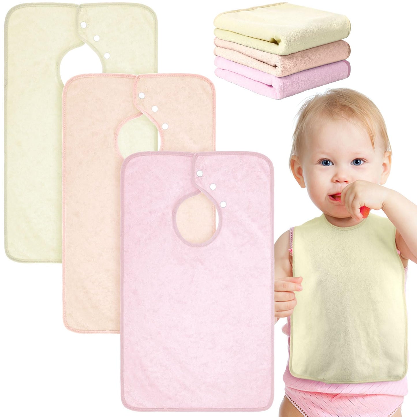 Hercicy Full Coverage Pullover Toddler Baby Bibs Terry Cloth Bibs with Snap Button for 0-4 Years Unisex Feeding Drooling(Stylish