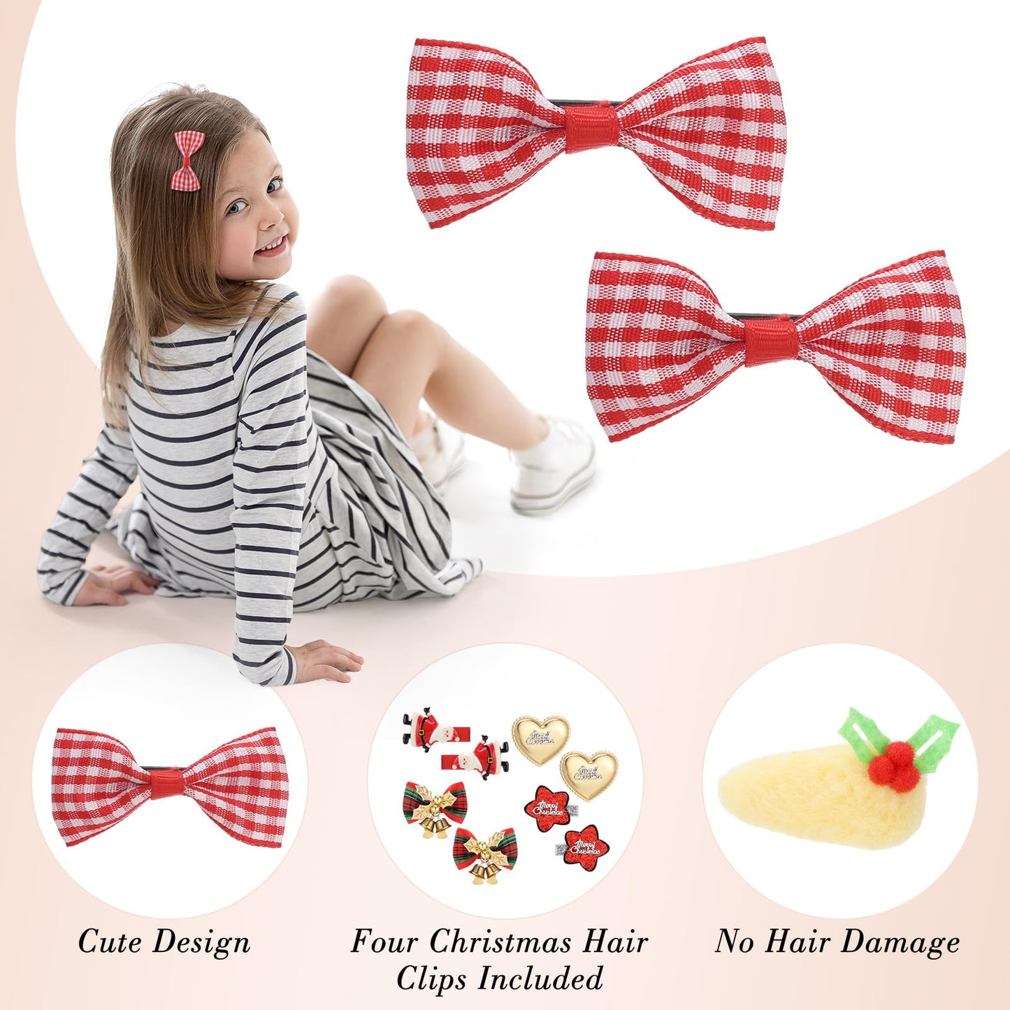 Obeoby 24 Pack Hair Clips For Girls, Red Hair Barrettes Metal Snap Hair Clips Hair Accessories For Baby Girls Happy New Year Gif