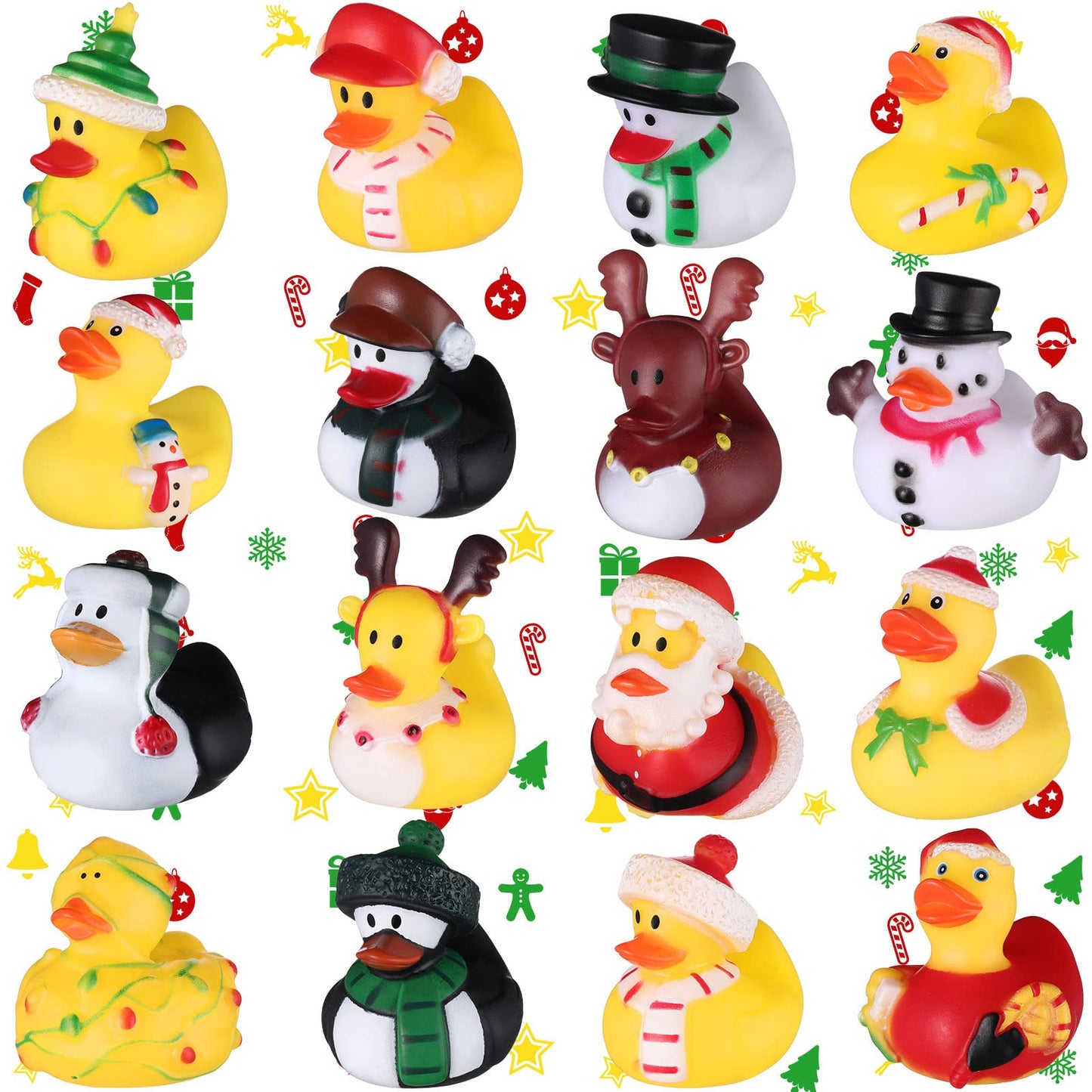 Sratte 16 Christmas Rubber Duck Bulk, Mini Santa Rubber Duck Bath Toys Assorted Xmas Party Decorations for White Elephant Gifts