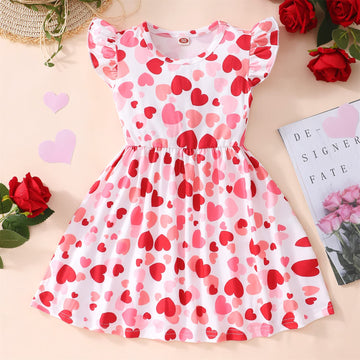 8Nubeehoho Baby Girls Dress Ruffled Sleeve Pink Heart Print Summer Dresses Toddler Birthday Sundress Valentine'S Day Outfits 7-8