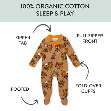 Honestbaby Baby Celebration Sleep & Play Footed One-Piece Pajama Sleeper 100% Organic Cotton, Pie Party, Newborn