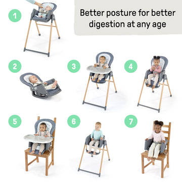 Ingenuity Proper Positioner Deluxe High Chair - 7-In-1 Convertible Baby Seat, Faux Wood Print Legs, Unisex, For Ages 0-36 Months