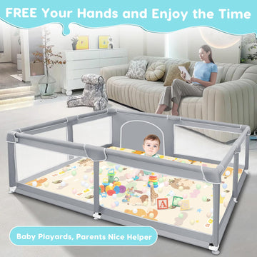 Fshibila Baby Playpen With Mat, Baby Playpens For Babies And Toddlers, Baby Fence Play Pen For Indoor & Outdoor, Sturdy Safety P