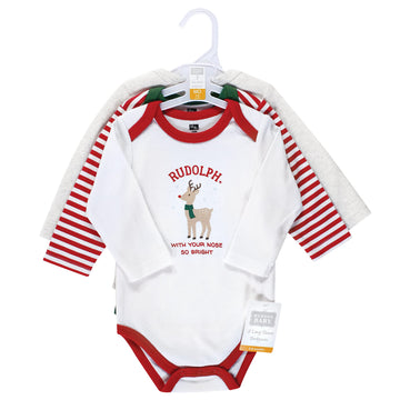 Hudson Baby Unisex Cotton Long-Sleeve Bodysuits And Toddler T-Shirt Set, Rudolph Reindeer, 6-9 Months Us
