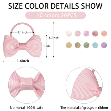 C Llot Durable Hand-Sewn Tiny 2-Inch Hair Bows With Rubber Bands - Ponytail Holders And Gifts For Baby Girls, Infants, Toddlers