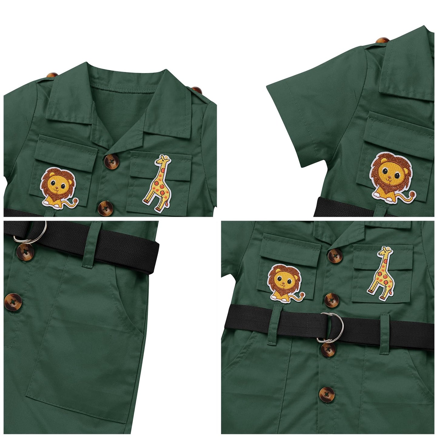 Wild One Birthday Outfit Girl Short Sleeve Safari Jumpsuit With Safari Hat Baby Safari Outfit Toddler Zookeeper Safari Photo Sho