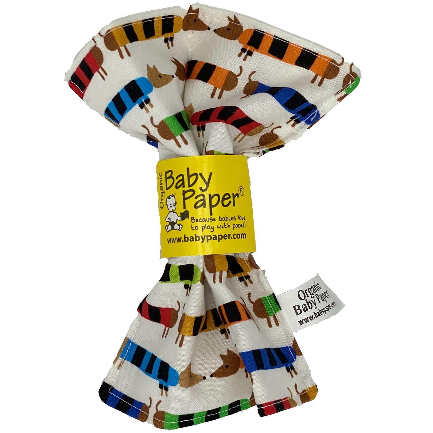 Original Baby Paper - Crinkle Teether and Sensory Toy for Babies and Infants | Organic Dachshund Print | Non-Toxic, Washable | G
