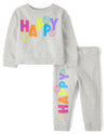 The Children'S Place,Baby-Girls,And Toddler Long Sleeve Active Shirt And Pant, 2 Piece Outfit,Happy,2 Years