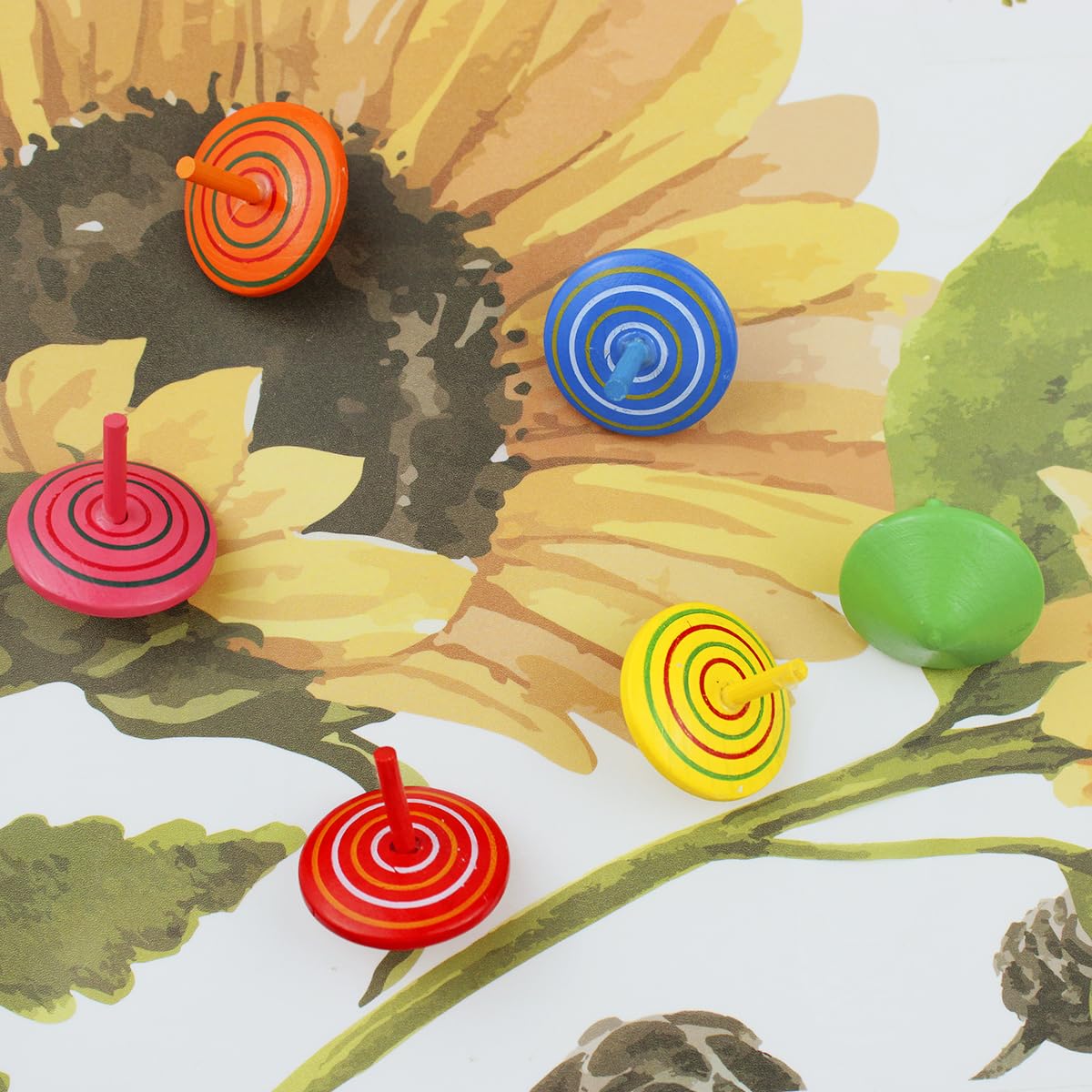 18Pcs Colorful Wooden Spinning Tops Rainbow Gyroscopes Toy Educational Spinning Toy Wood Painted Tops For Family Games Party For