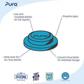 Pura Stainless Universal Lid - Plastic Free, Bpa Free, Reusable Eco-Friendly & Compatible W/All Pura Bottles - Aqua
