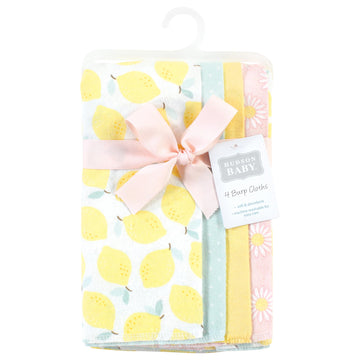 Hudson Baby Unisex Baby Cotton Flannel Burp Cloths, Lemon Daisy 4 Pack, One Size