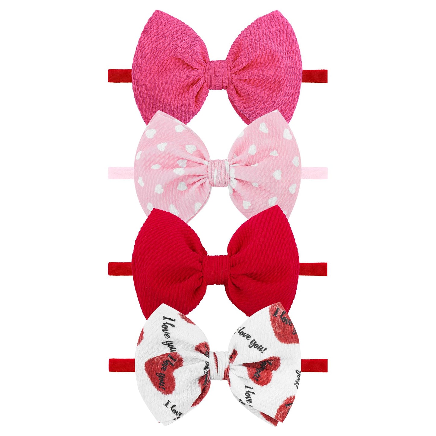YanJie Valentines Baby Girl Headbands Bows Red and Pink Baby Hair Bows Newborn Headbands Heart Red Baby Bow Wide Hairbands Valen