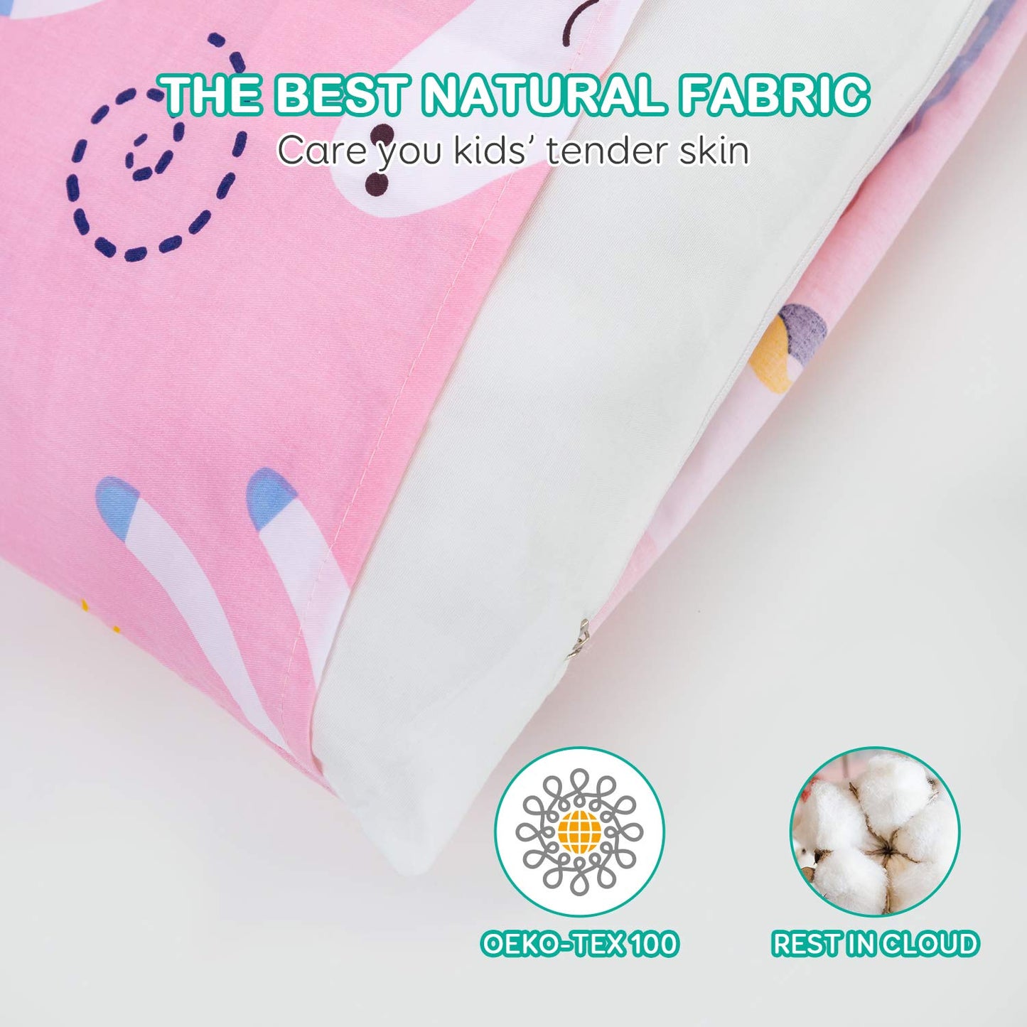 Cottonblue Toddler Pillow Set With Organic Cotton Pillowcase, Pink Unicorn, 14X19 Inches, Machine Washable