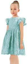 2Bunnies Girl Baby Toddler Vintage Lace Pom Pom Flutter Sleeve Easter Birthday Outfit Dress (Mint, 6)