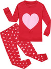 Kids Girls Pajamas Long Sleeve Heart Shape Print Sleepwear Toddler 2 Pieces Cotton Pjs For Girls Vday Pajama Children Clothes Se