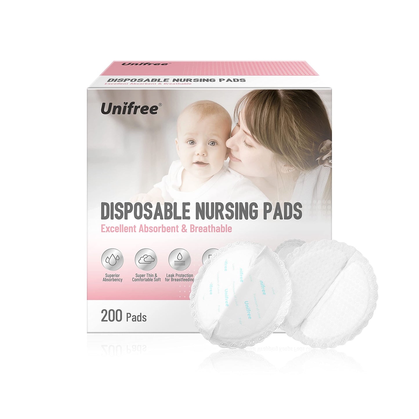 Unifree Disposable Nursing Pads, Breast Pads for Breastfeeding, Superior Absorbency&Ultra Soft Leakproof Design, Postpartum Esse
