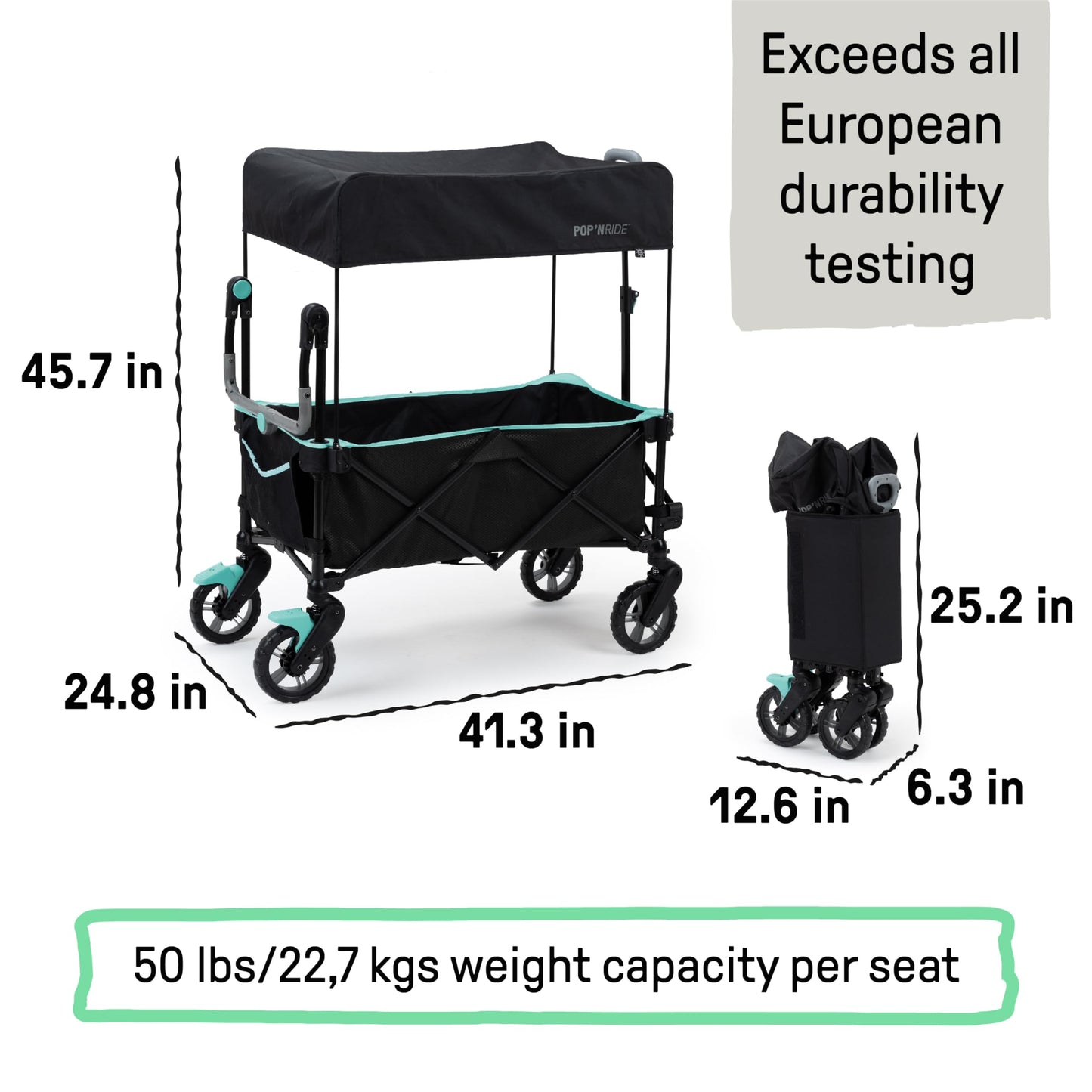 Summer By Ingenuity Pop 'N Ride Lightweight Stroller Wagon - Face-To-Face Seats For 2 With 3-Point Harnesses & Sun Canopy