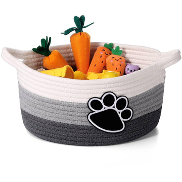 Perthlin Cute Dog Basket Cat Basket Storage With Handles Decorative Basket For Dog Toy Gift 11.8 X 11.81 X 5.91 Inch(Gray)