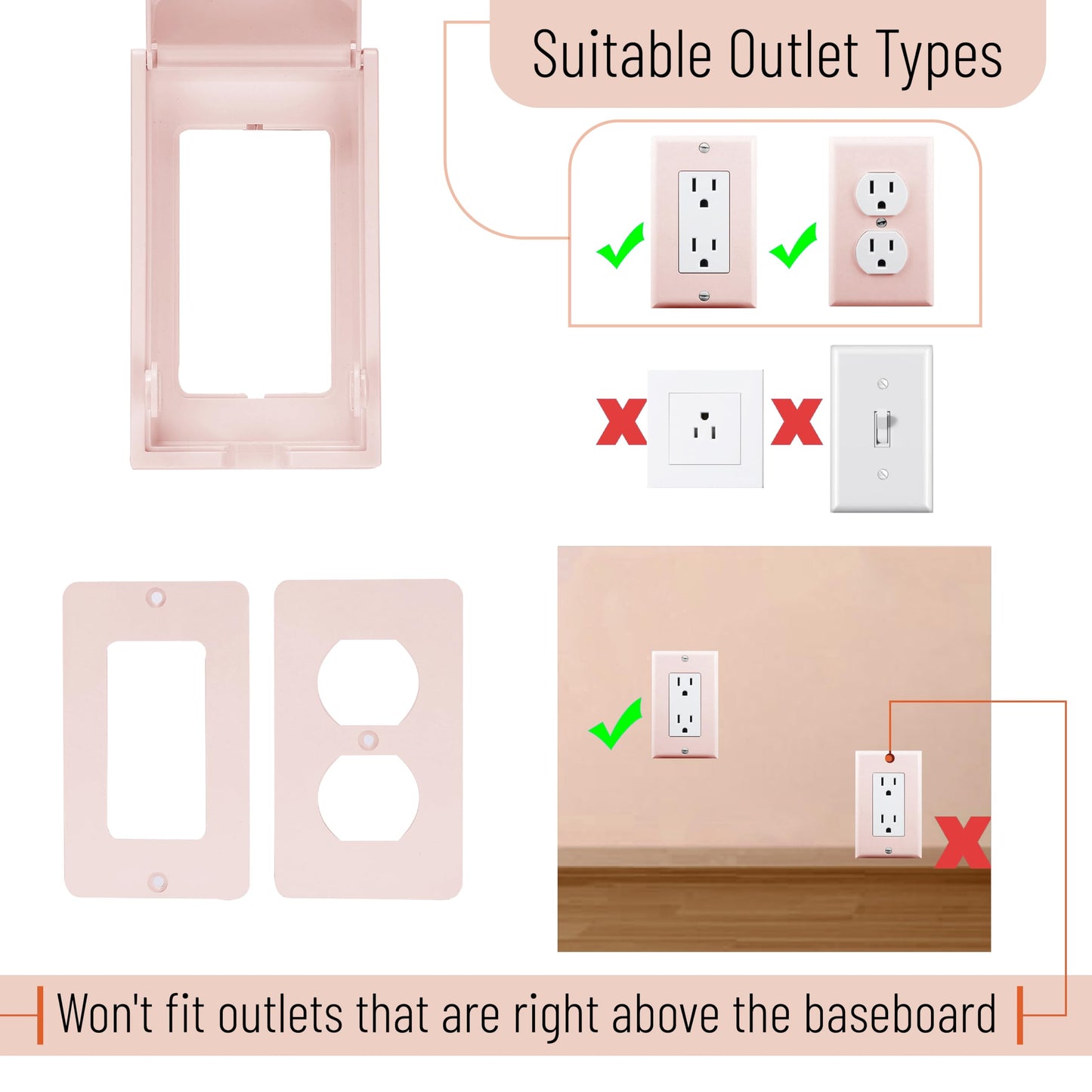Bates - Baby Safety Outlet Cover Box, Pink, Outlet Covers Baby Proofing, Plug Covers Baby Proofing, Baby Outlet Cover, Socket Co