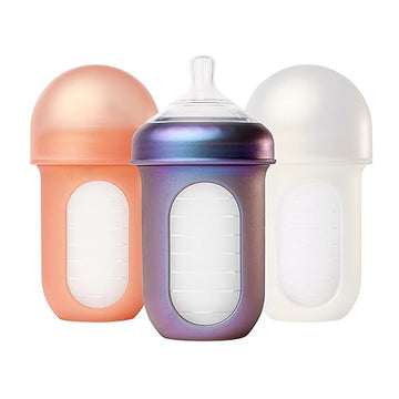 Boon Nursh Reusable Silicone Baby Bottles With Collapsible Silicone Pouch Design - Baby Bottle Set - Baby Feeding Essentials - S