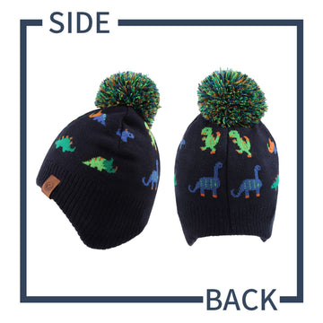 Jangannsa Knitted Baby Hat Scarf Set Winter Warm Boys Girls Beanie Fleece Lining Toddler Kids Hats With Pompom (Navy Dinosaur Ha