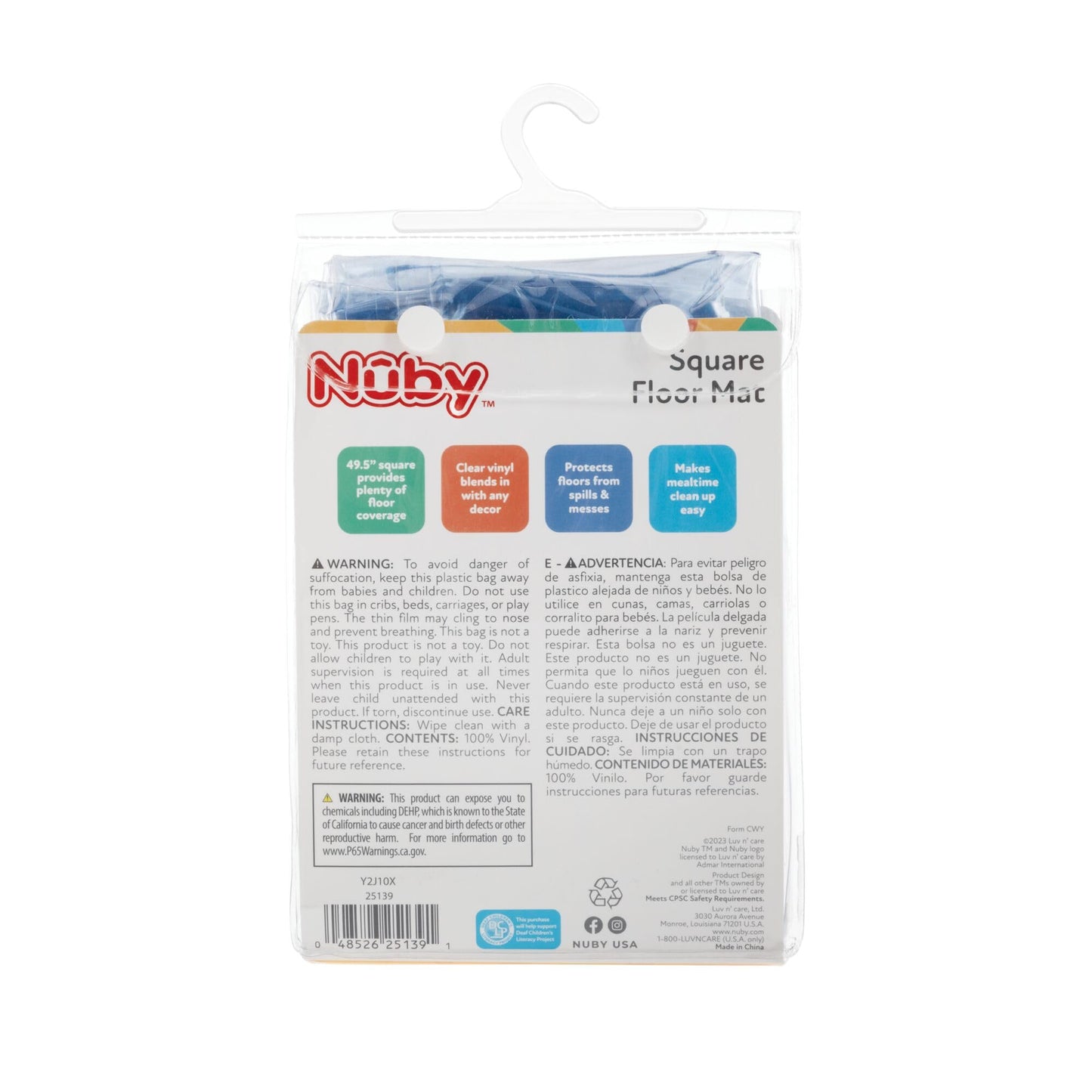 Nuby High Chair Square Floor Mat - Waterproof And Clear Floor Mat - Protects Floor From Spills And Messes - 49.5' X 49.5'