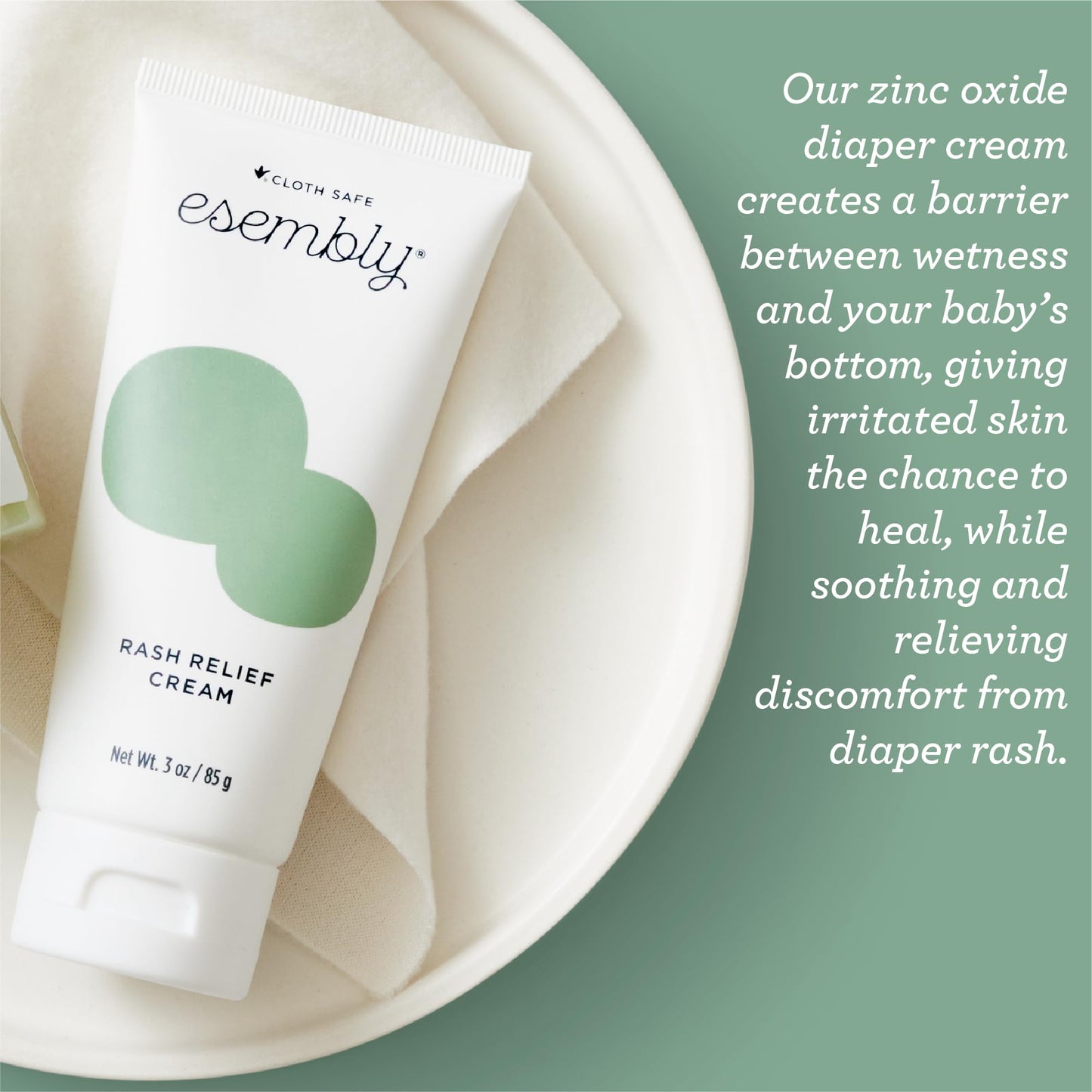 Esembly Rash Relief Cream, Organic And Cloth Friendly Zinc Oxide Barrier Cream, Soothes And Heals Diaper Rash, Natural Aid For B