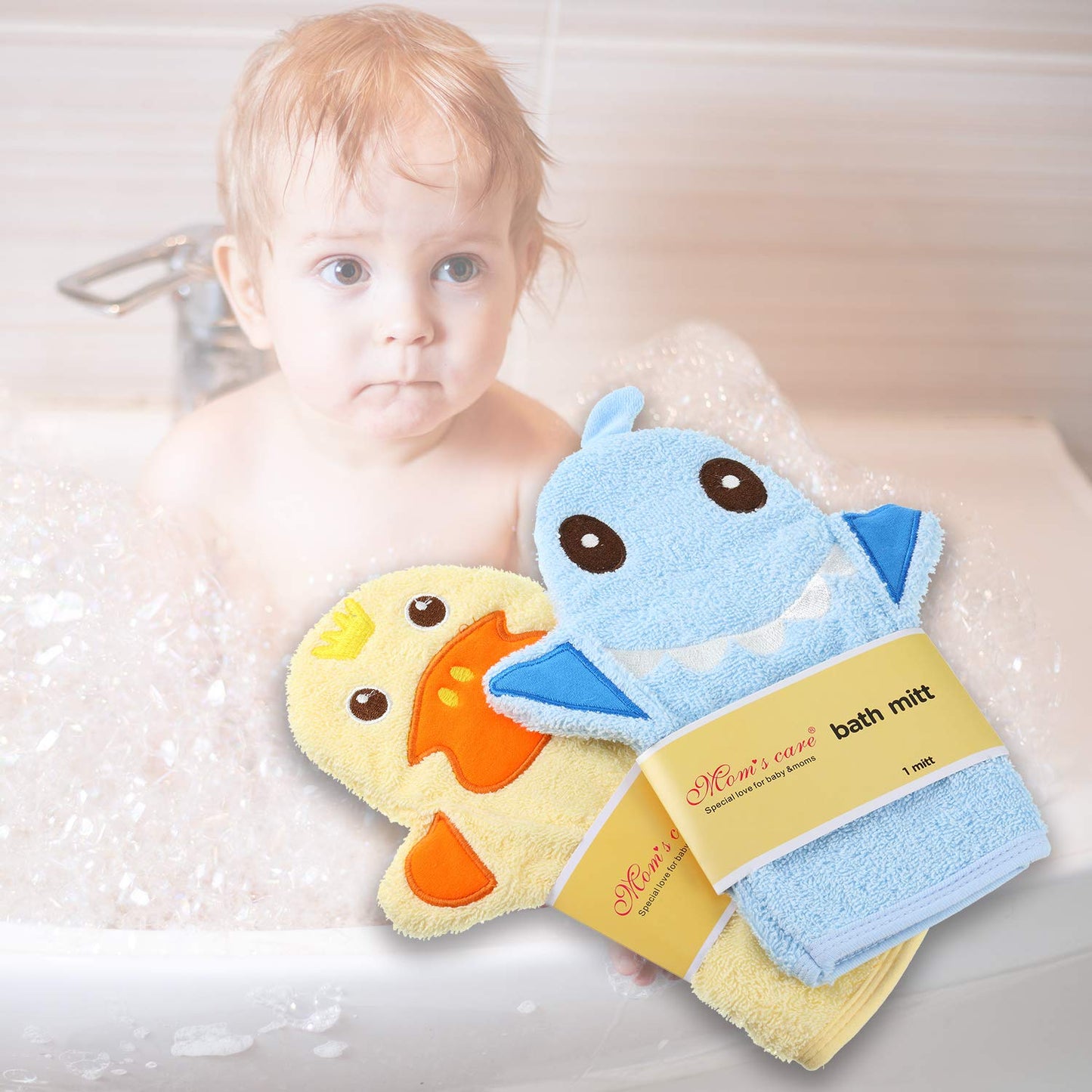 2 Pieces Baby Bath Mitt Washcloths With Cute Animal Designs Yellow Duck Shark Towel Gentle Soft Scrub For Toddler Bath And Showe