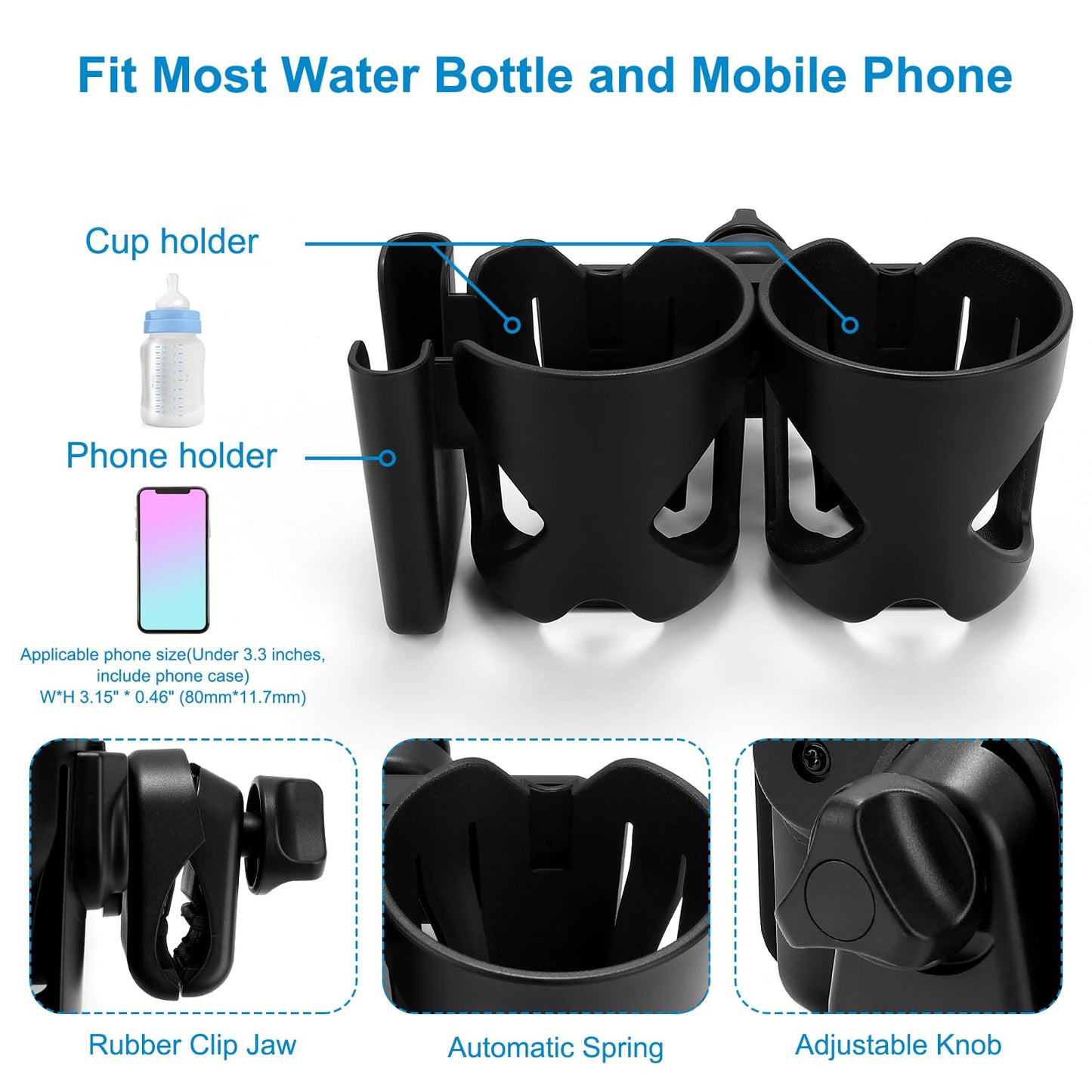 Accmor Stroller Cup Holder, Universal Cup Holder, 360 Rotatable Large Caliber Designed Bottle Cage For Bike, Stroller, Wheelchai