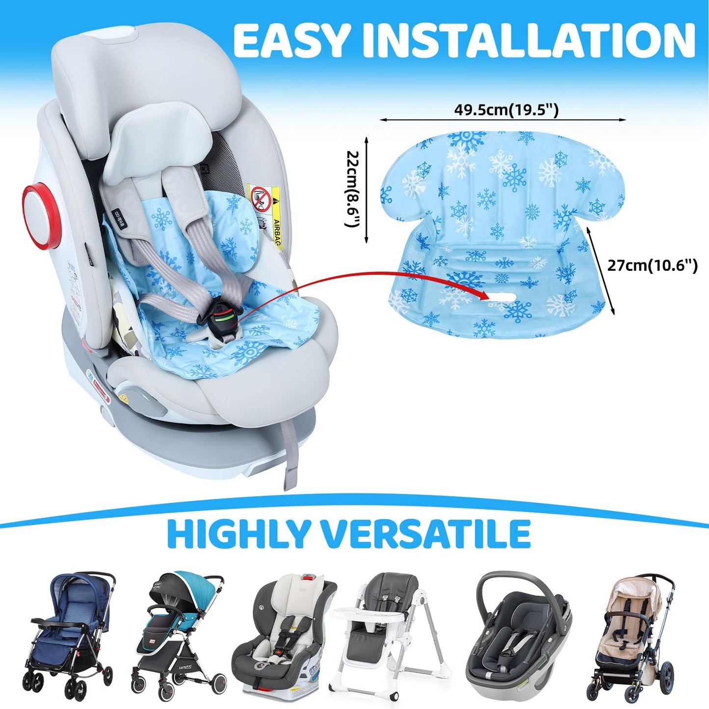 Orzbow Gel Car Seat Cooler Pad For Babies, Car Seat Cooling Pad With Waterproof Liner For Potty Training, Toddler Stroller Cooli