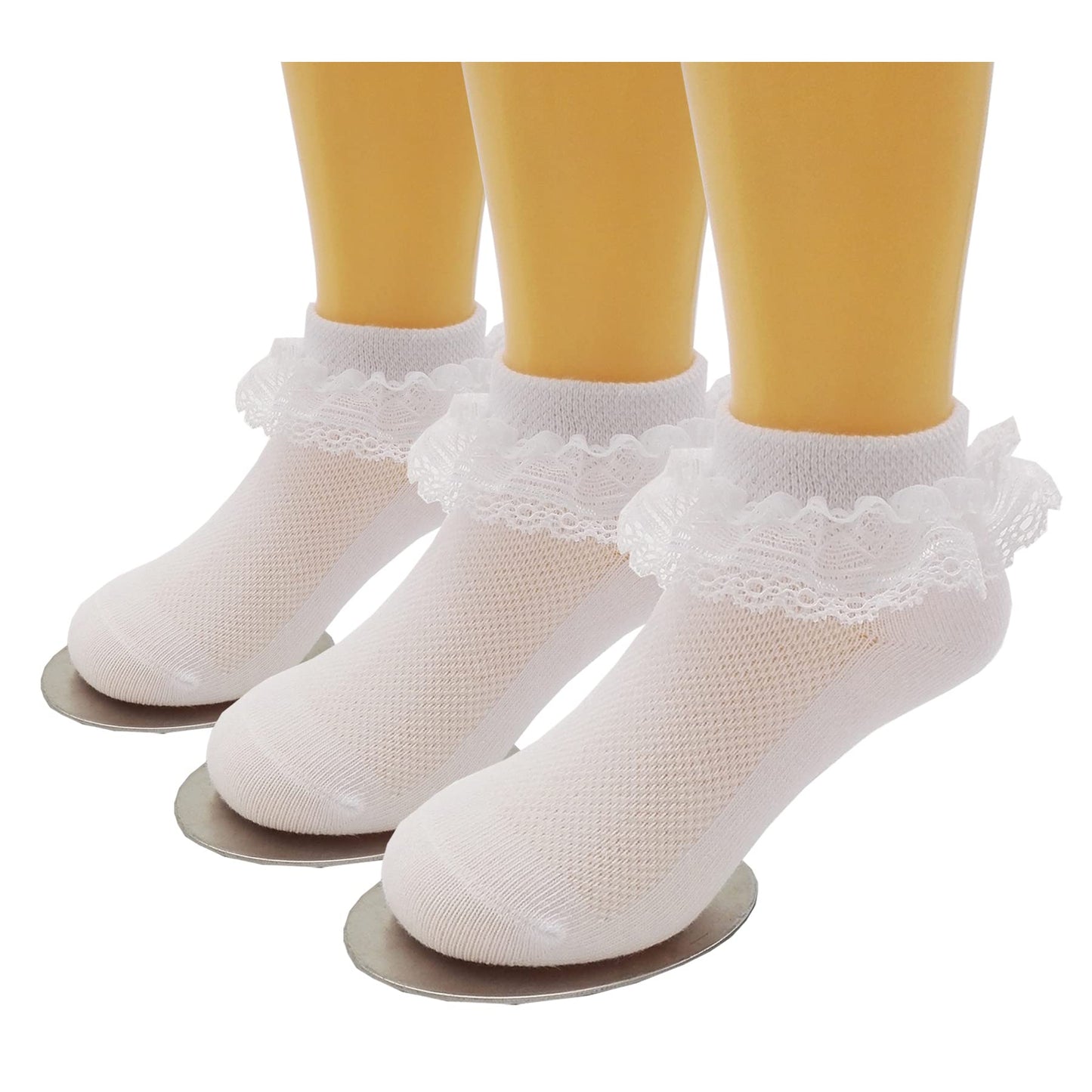 Xiyadun Girls Ruffle Lace Eyelet Frilly Ankle Dress Socks For Infant/Toddler/Girl(White,1-3 Years)
