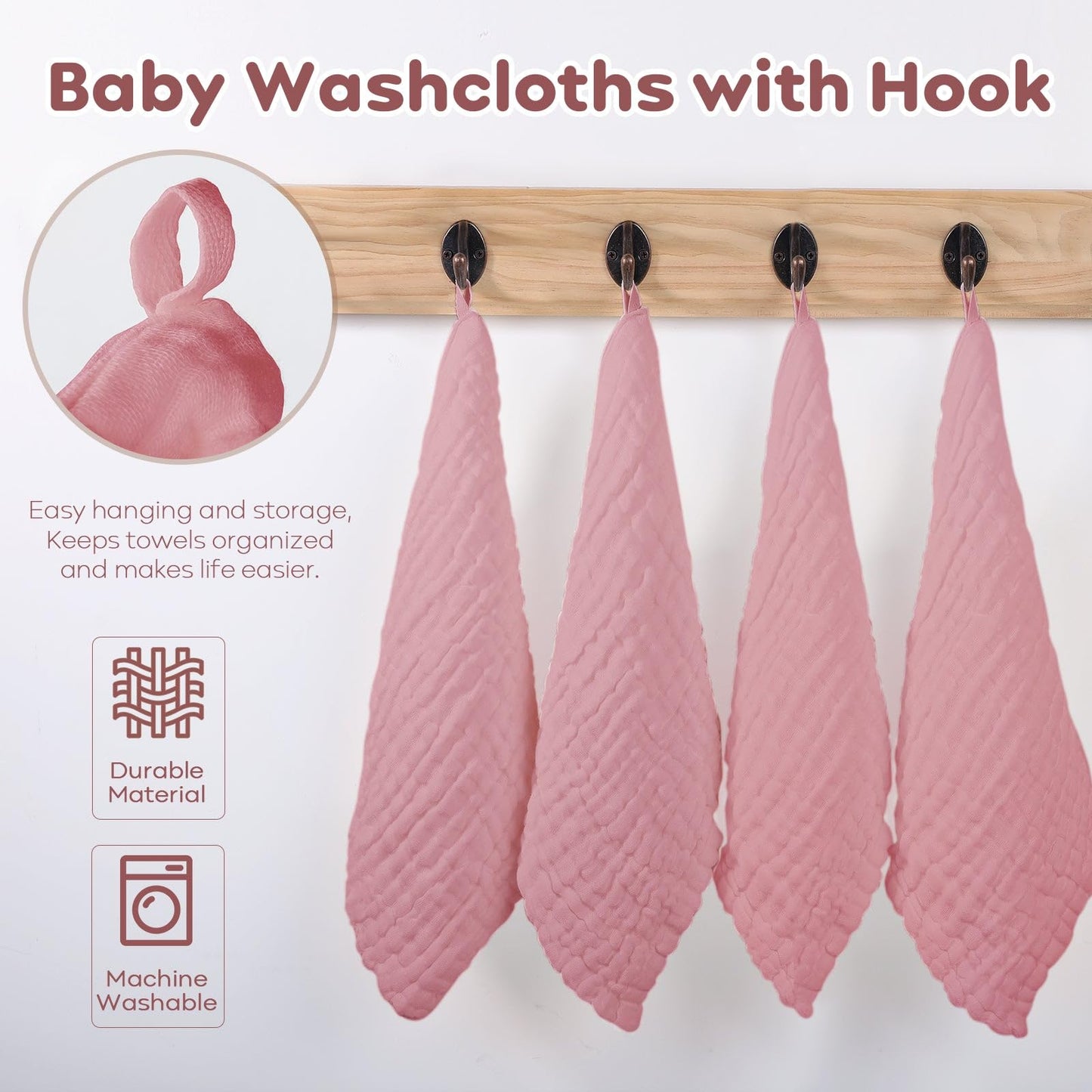 Yoofoss Muslin Baby Washcloths 100% Cotton Face Towels 6 Pack Wash Cloths For Baby 12X12In Soft And Absorbent Baby Wipes (Bean P