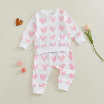 Mlpeerw Toddler Baby Girl Clothes 3 6 9 12 18 24 Months Fall Outfits Letter Print Long Sleeve Sweatshirt Top + Pants Set (Valent