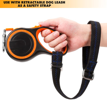 Baby Stroller Wheelchair Safety Wrist Strap Or Large Dog Leash, Second Layer Security For Retractable Dog Leash, Black With Blue