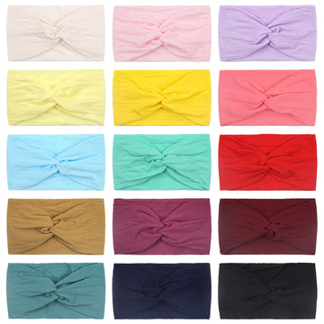 Bbgifts 15Pcs Baby Nylon Headbands 5 Inches Handmade Cross Elastic Headbands For Baby Girls Newborn Infant Toddlers Kids