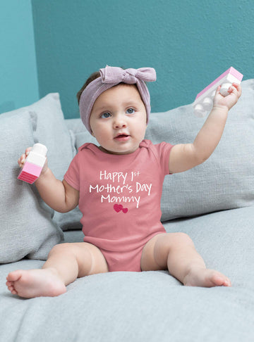 Comfiv First Mothers Day Baby Boy Girl Outfit Happy 1St Mother'S Day Mommy Bodysuit Gifts (Mauve, 12-18 Months)