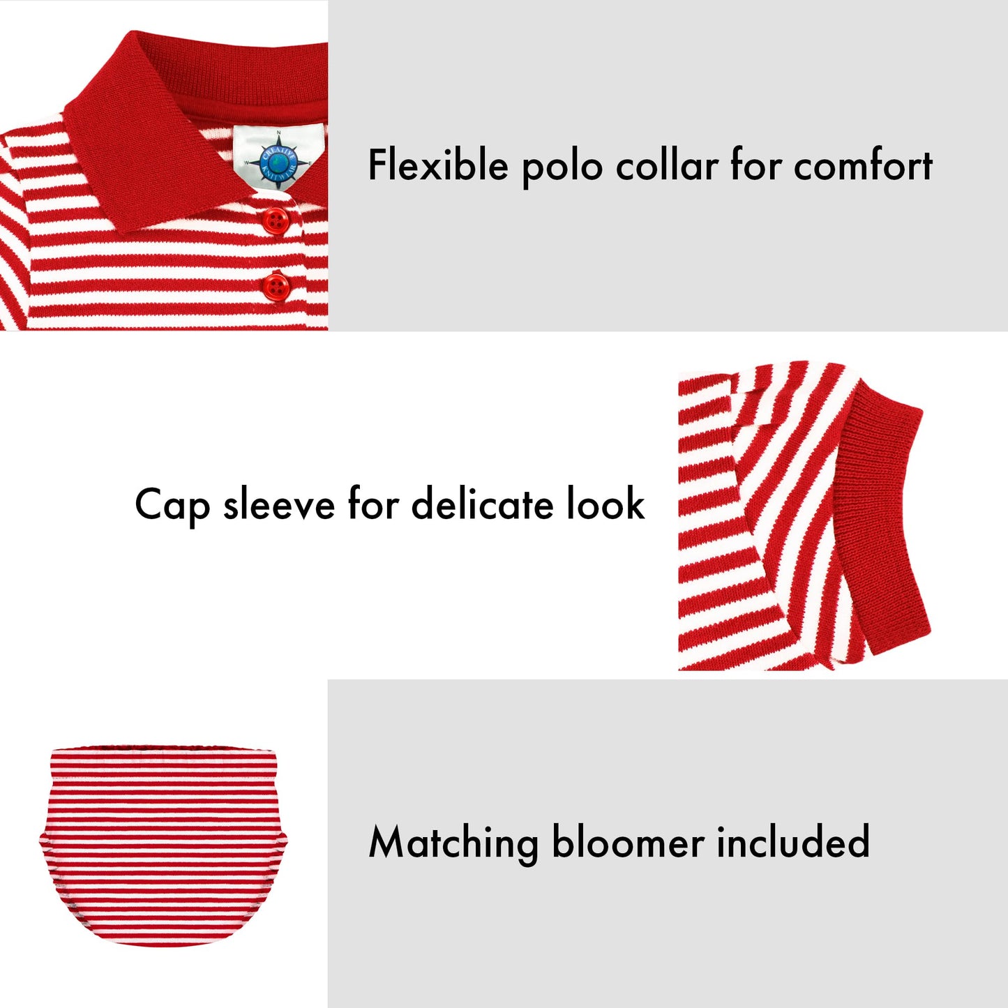 College Baby Striped Game Day Polo Dress With Bloomer - Georgia Bulldogs Bulldog Head Logo - Red/White - 0-3 Months
