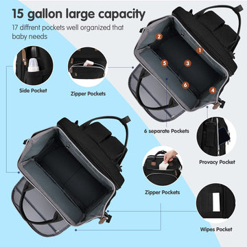 Derjunstar Diaper Bag Backpack Baby Diaper Bags Black