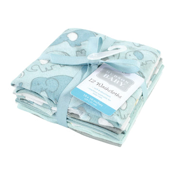 Hudson Baby Unisex Baby Flannel Washcloths, Boy New Elephant 12Pk, One Size