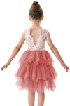 2Bunnies Girl Peony Lace Back A-Line Tiered Tutu Tulle Flower Girl Dress (Dusty Rose Sleeveless Short, 7-8Yrs)