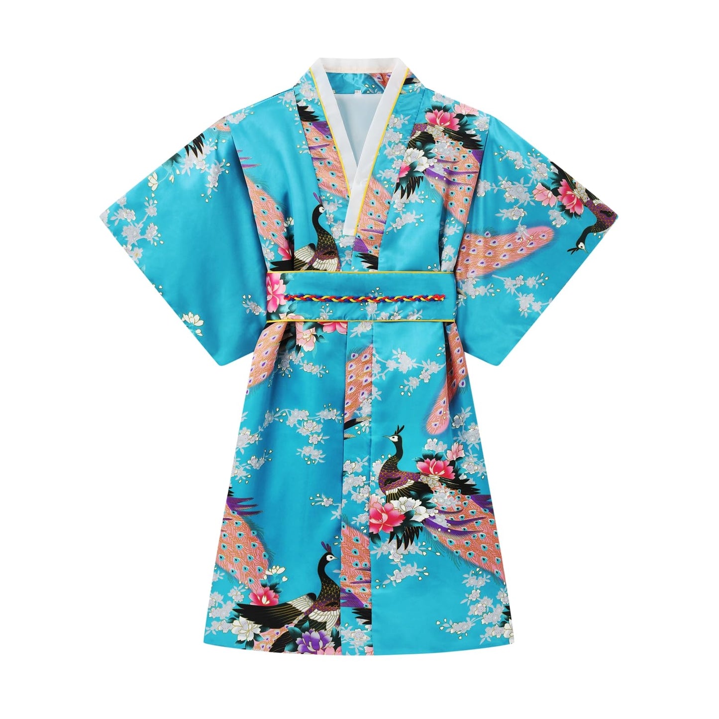 Cutey May Japanese Traditional Dress For Girls Costume Kimono For Kids Set (Aqua, 10-12Years(150Cm))