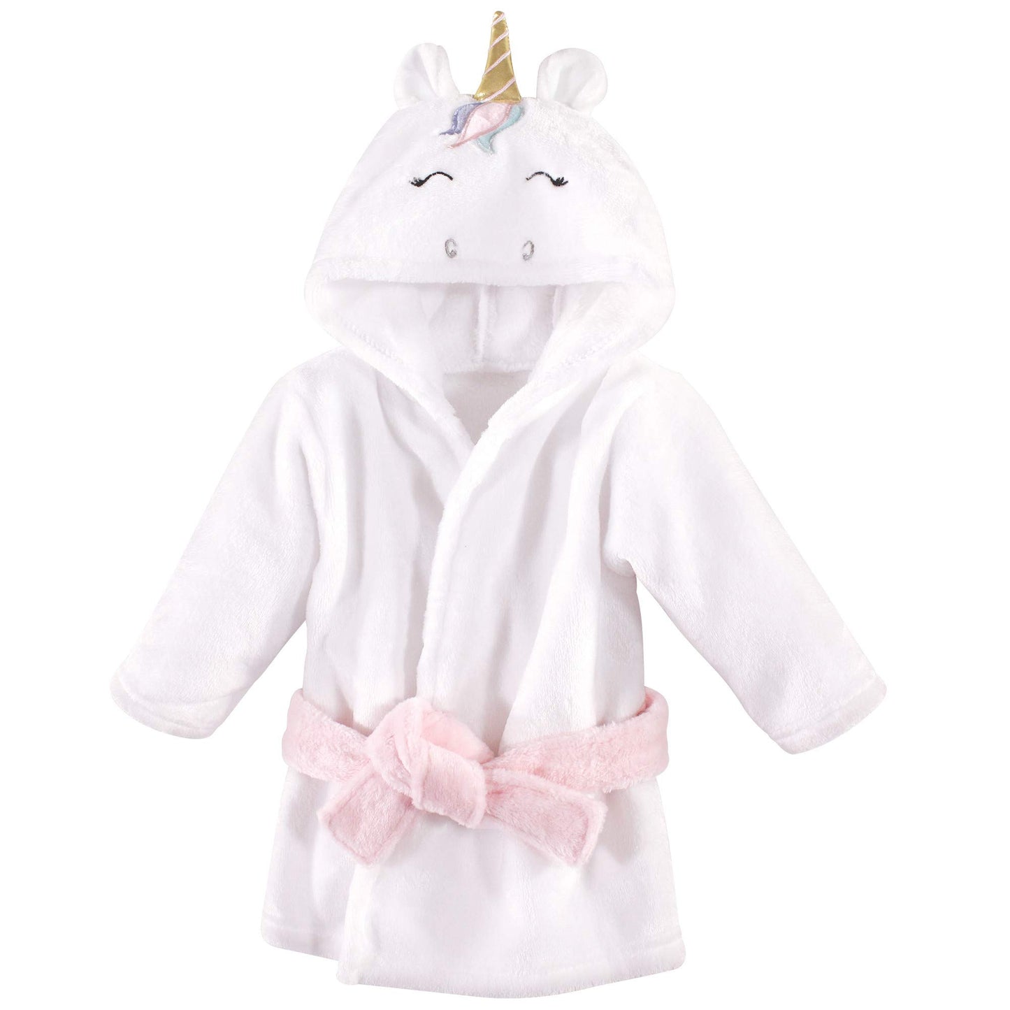Hudson Baby Unisex Baby Plush Animal Face Bathrobe, Multicolor Unicorn, 0-9 Months