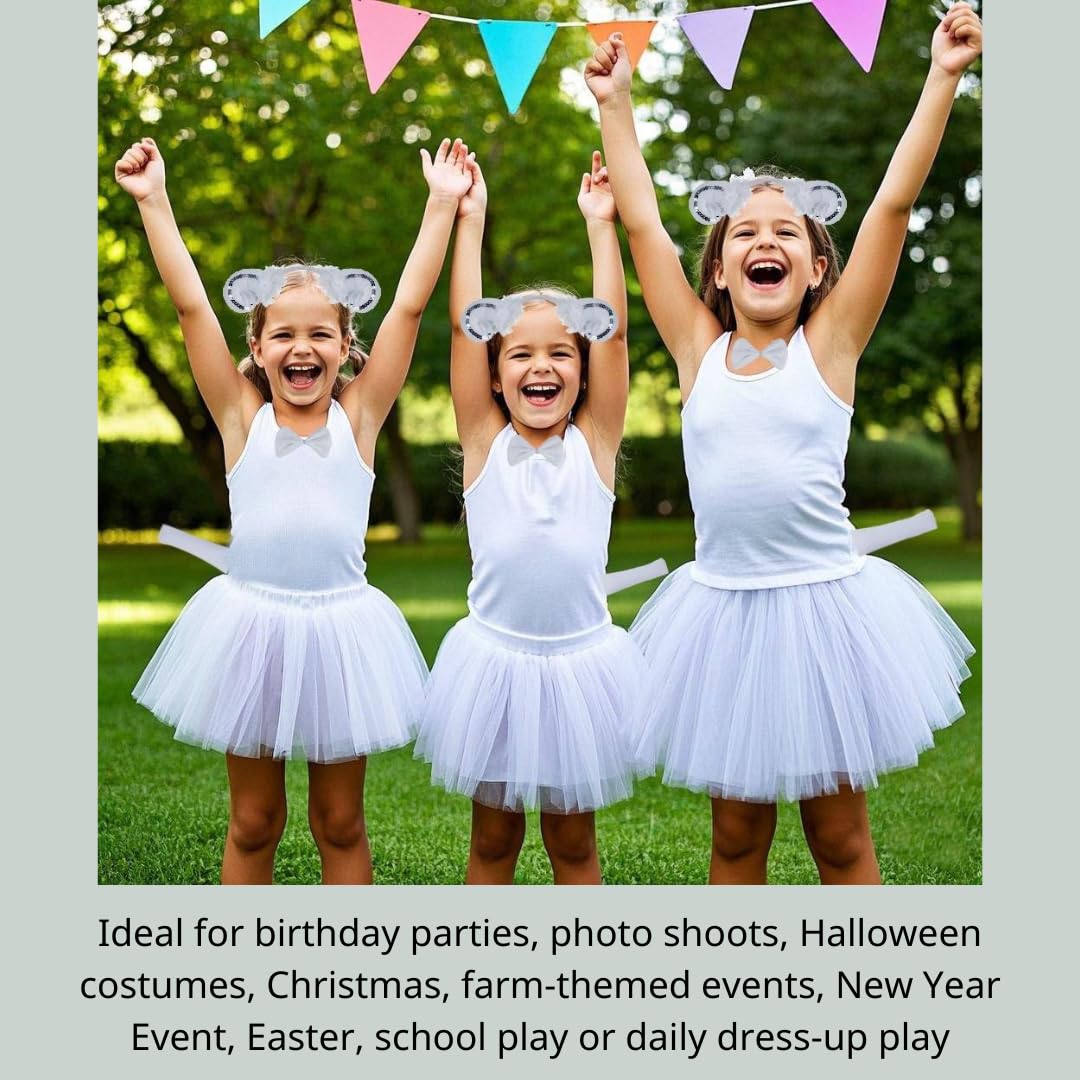 Kirei Sui Kids Animal White Sheep Ears Headband Bowtie Tail & Tutu Costume 4 Pieces Dress Up Set