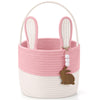 Silifine Easter Baskets Easter Bunny Basket With Name Tag Rabbit Ear Basket Rustic Woven Round Blanket Storage For Kid Candy Gif