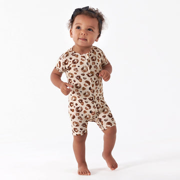 Gerber Unisex Baby Buttery Soft Short Sleeve Romper With Viscose Made From Eucalyptus, Leopard, 0-3 Months