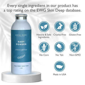 Socal Suds & Company - Natural Baby Powder Talc-Free - Newborn Essentials With Arrowroot Powder, Kaolin, Aspen Bark Extract For