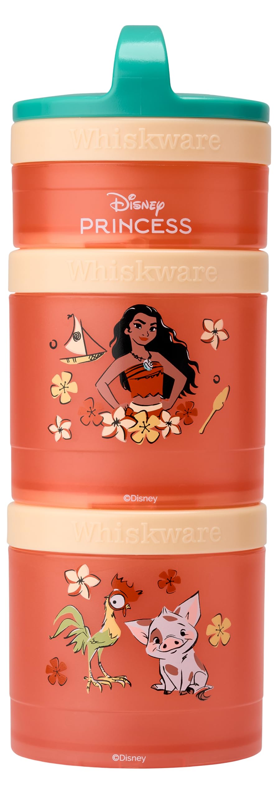 (Moana) Disney Princess Whiskware Stackable Snack Pack - 3 Jar + Handle - Blue/Orange/Pink