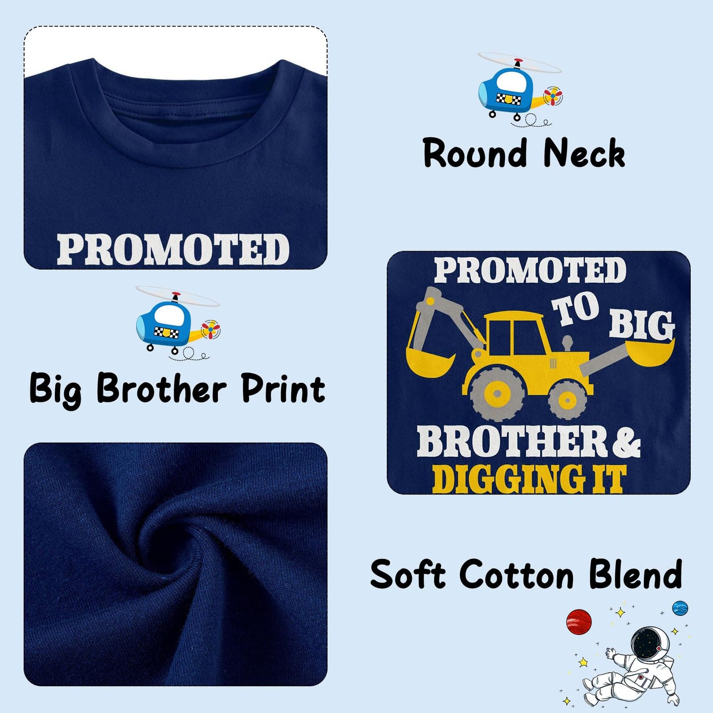 Funnycokid Big Brother Shirt 4T 3T Bulldozers Construction Digging It Boys Promoted To Big Brother T-Shirt For Toddler Blue Size